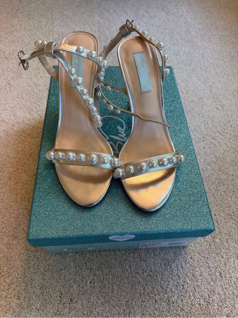 Betsey Johnson Metallic Pearl-Strap Heels - Silver
